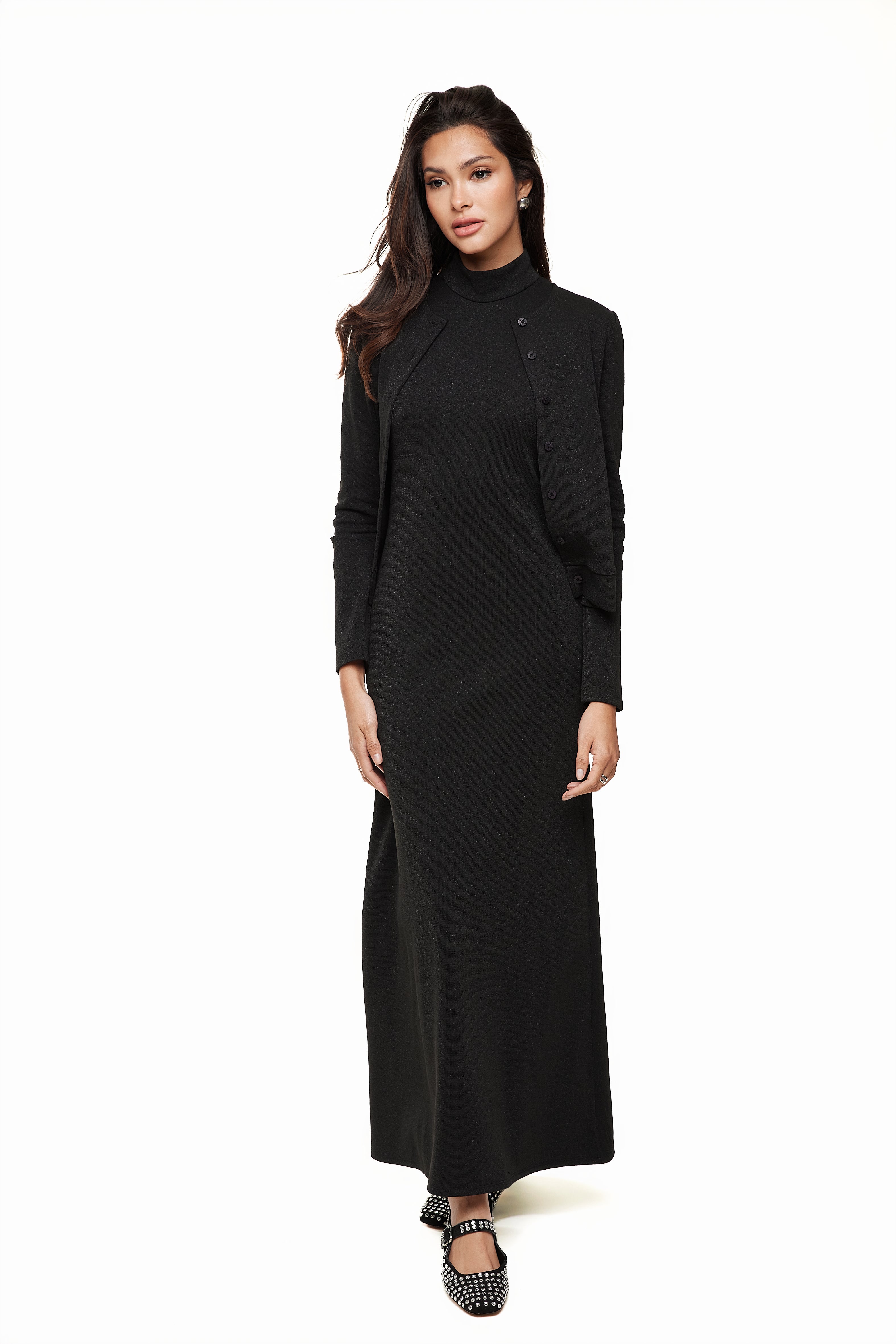 Shimmer Embellished Mock Neck Dress, Black – Olivvi World 