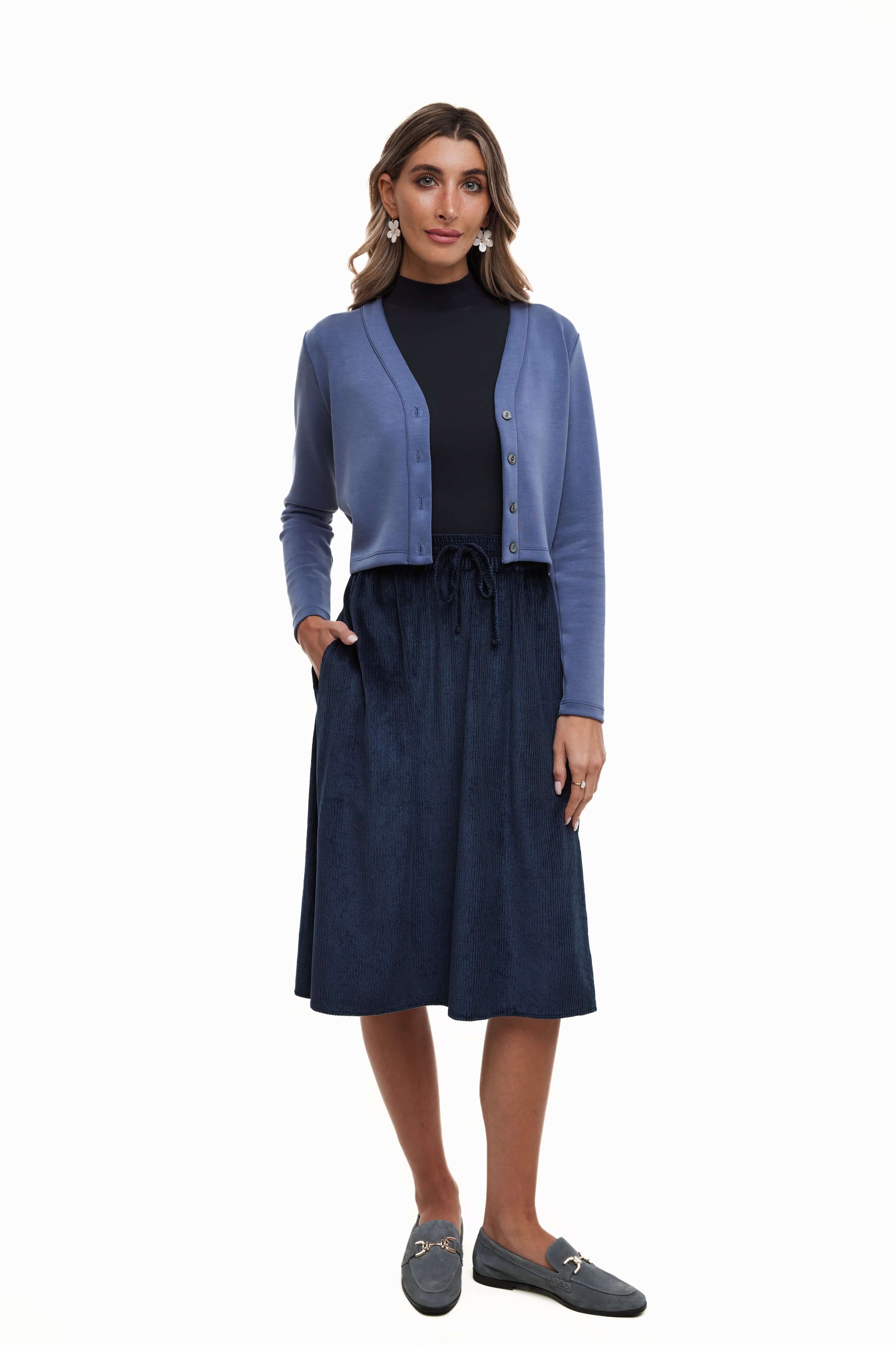 Short Corduroy Cupro Skirt, Navy Cord – Olivvi World