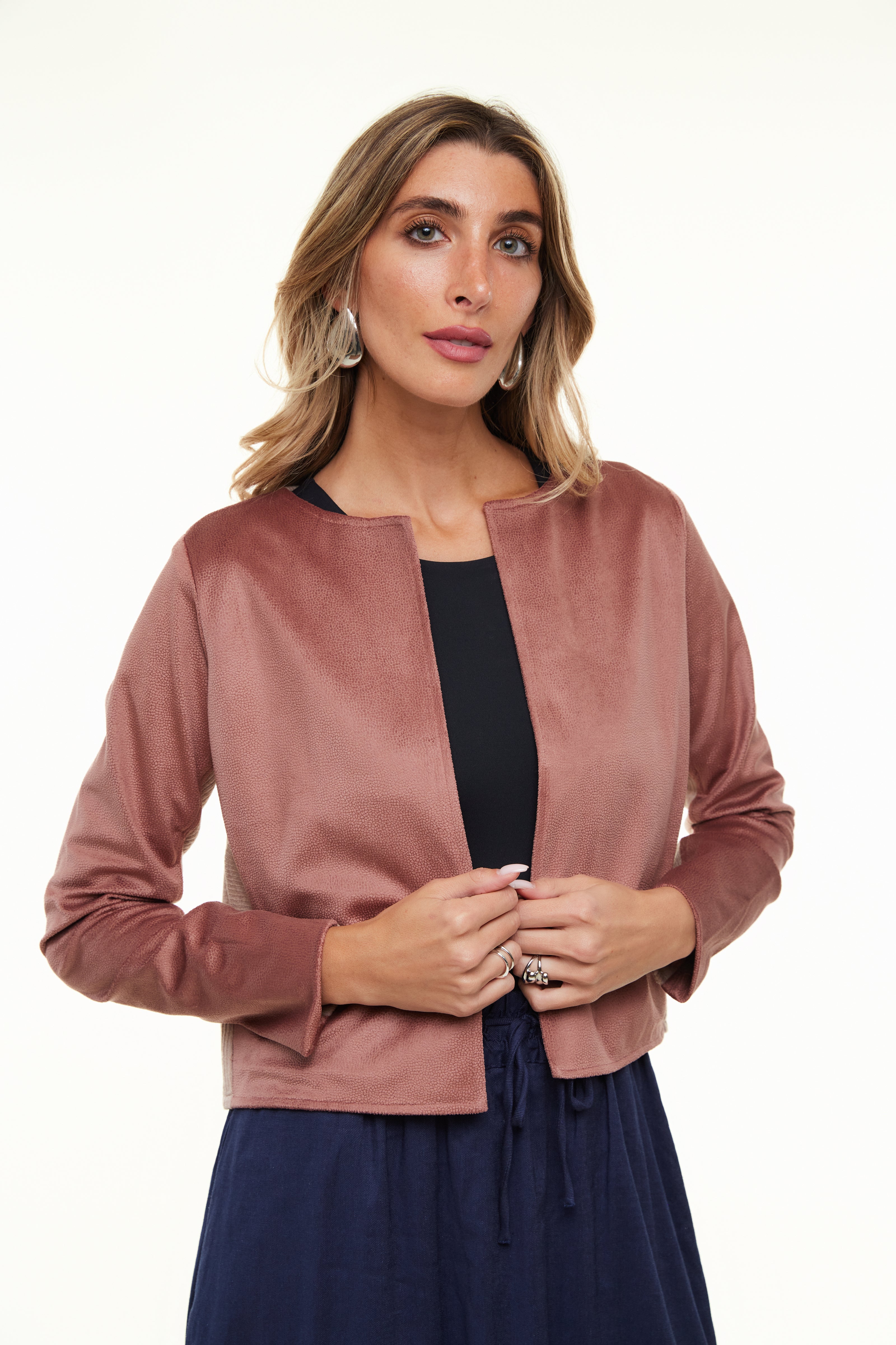 Silvi Suede Bolero for Women, Dusty Pink/Beige - Olivvi World