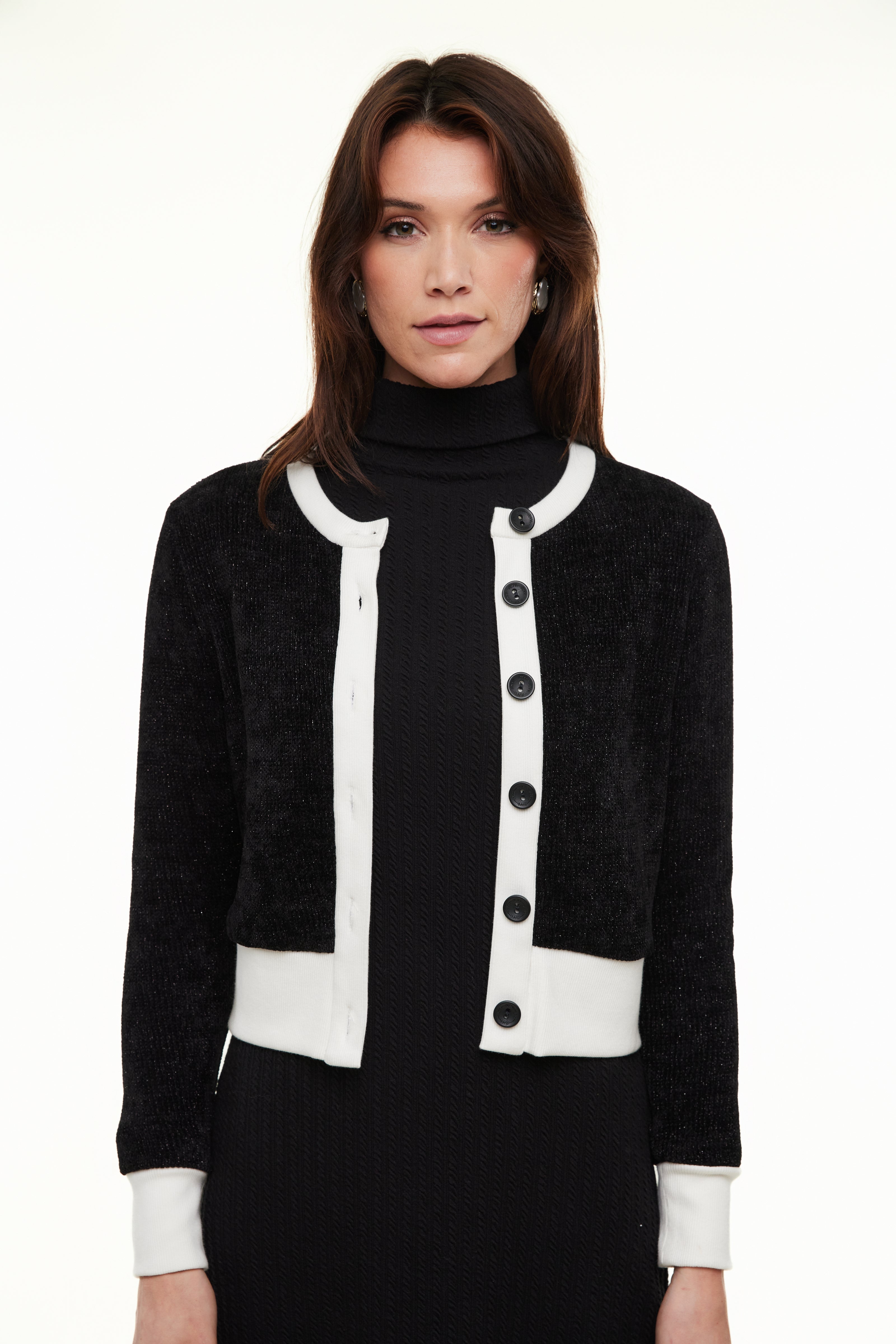 Talia Lux Cardigan, Black/Ivory – Olivvi World 