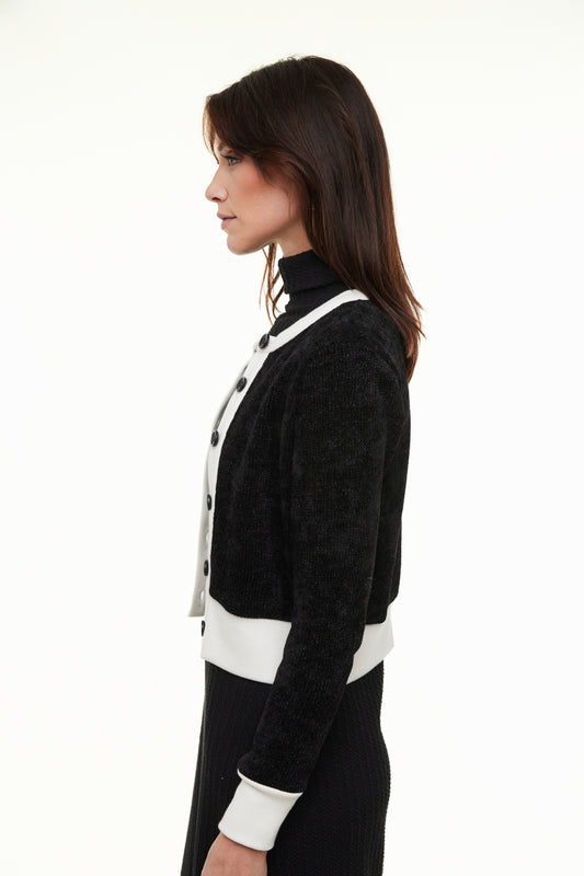 Talia Lux Cardigan, Black/Ivory – Olivvi World 