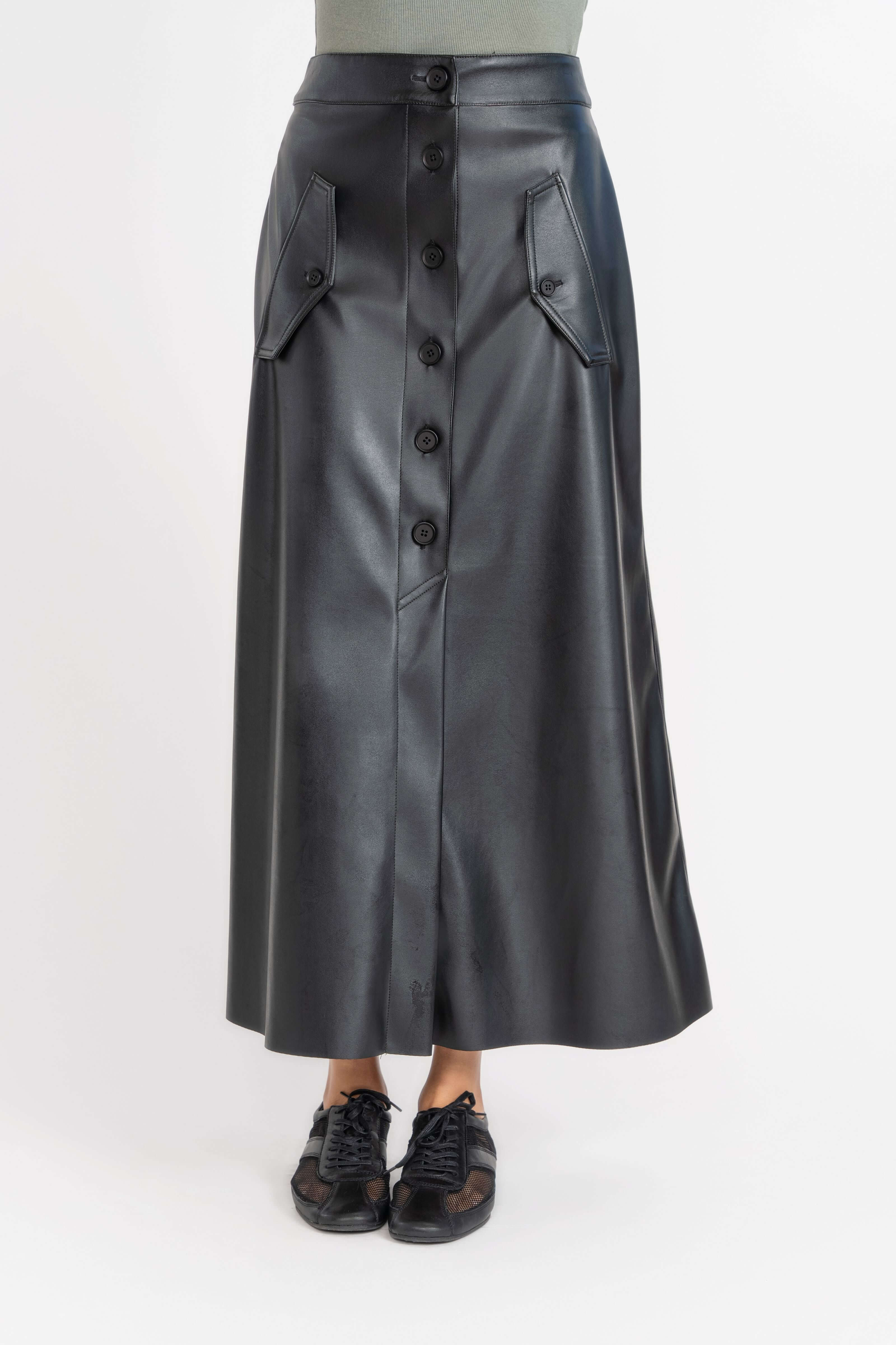 Vegan Leather Maxi Skirt, Black Pleather – Olivvi World