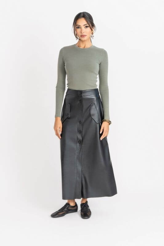 Vegan Leather Maxi Skirt, Black Pleather – Olivvi World