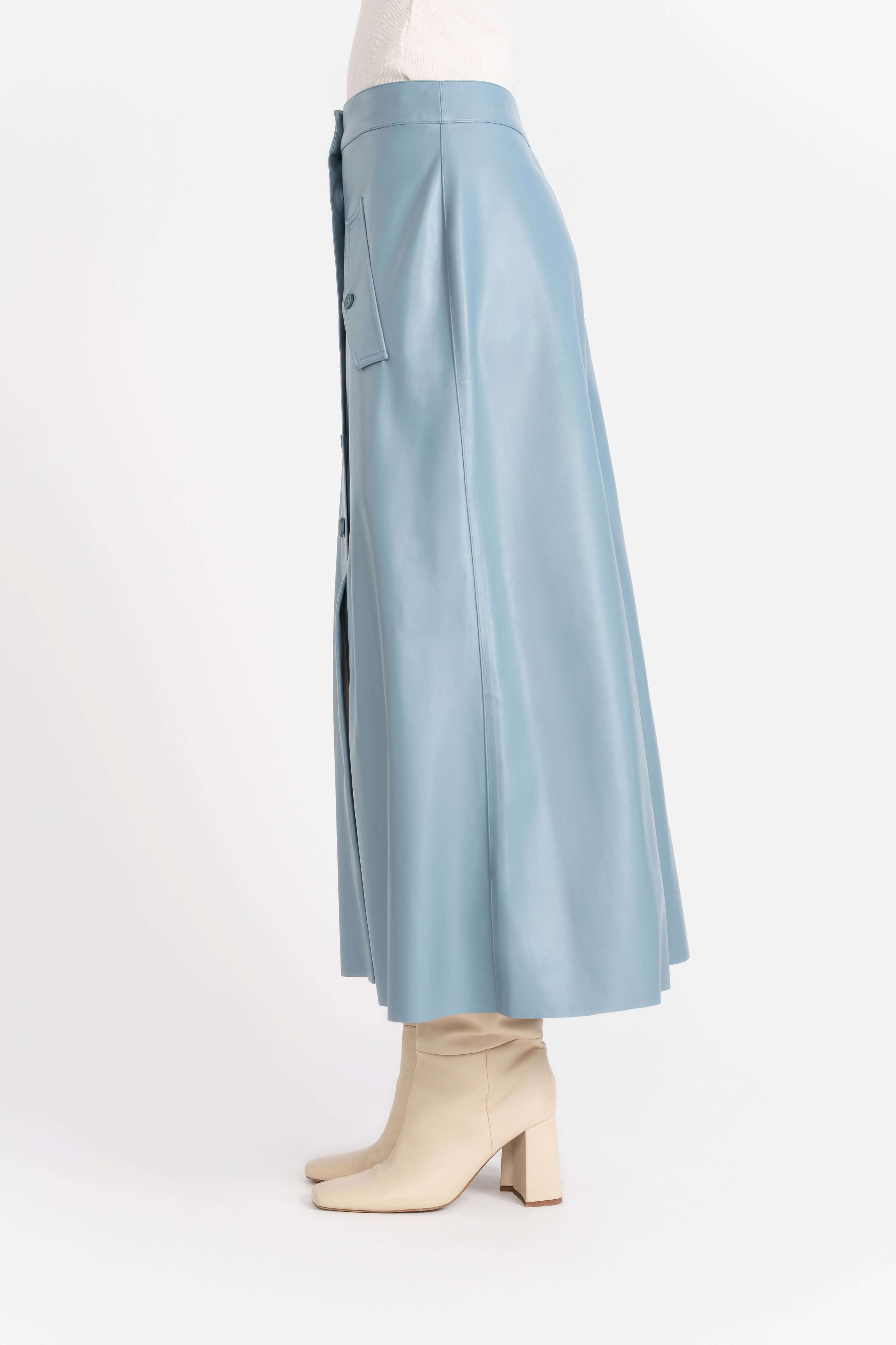 Vegan Leather Maxi Skirt, Light Blue Pleather – Olivvi World