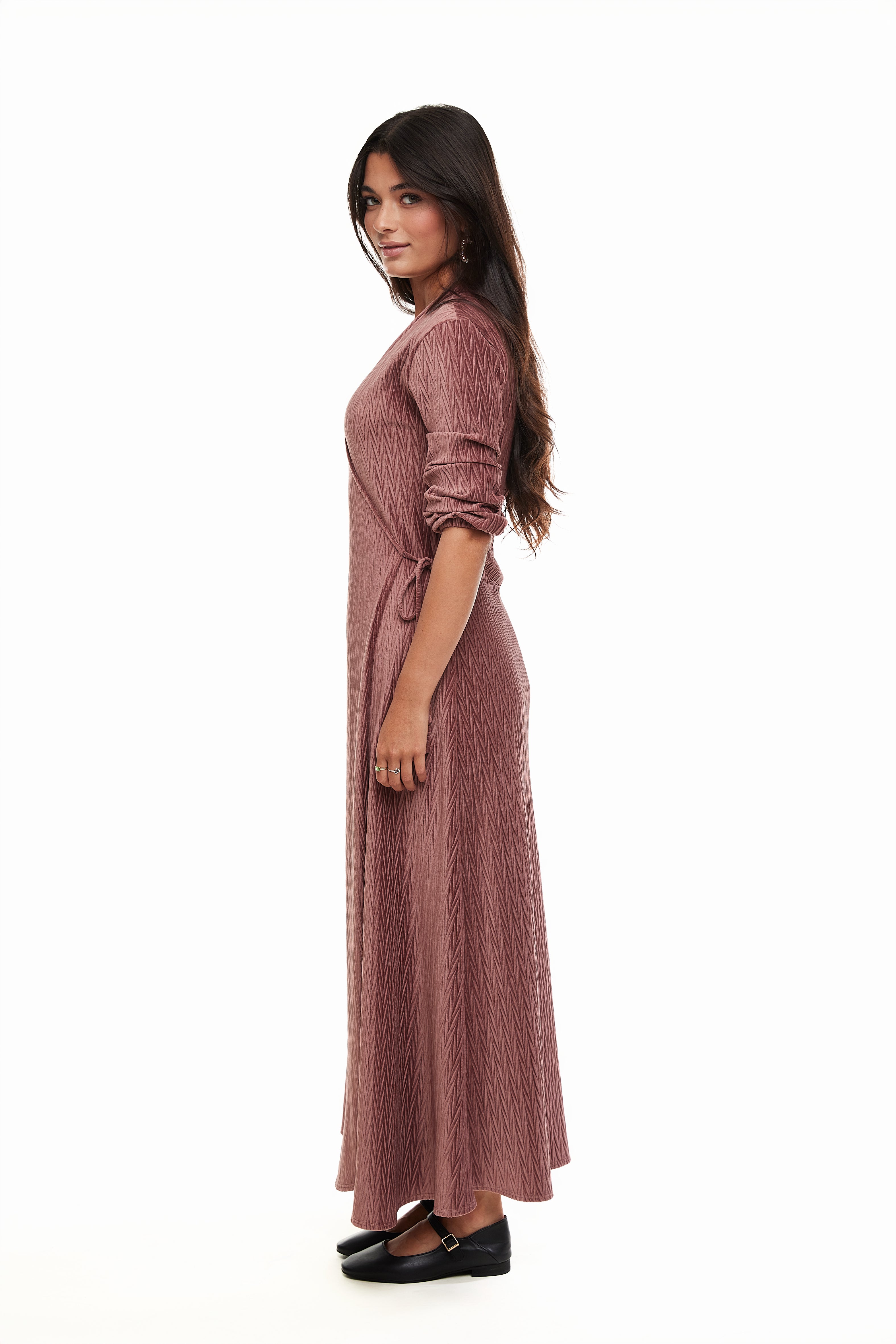 Velvet Side Tie Maxi Dress, Dusty Pink – Olivvi World