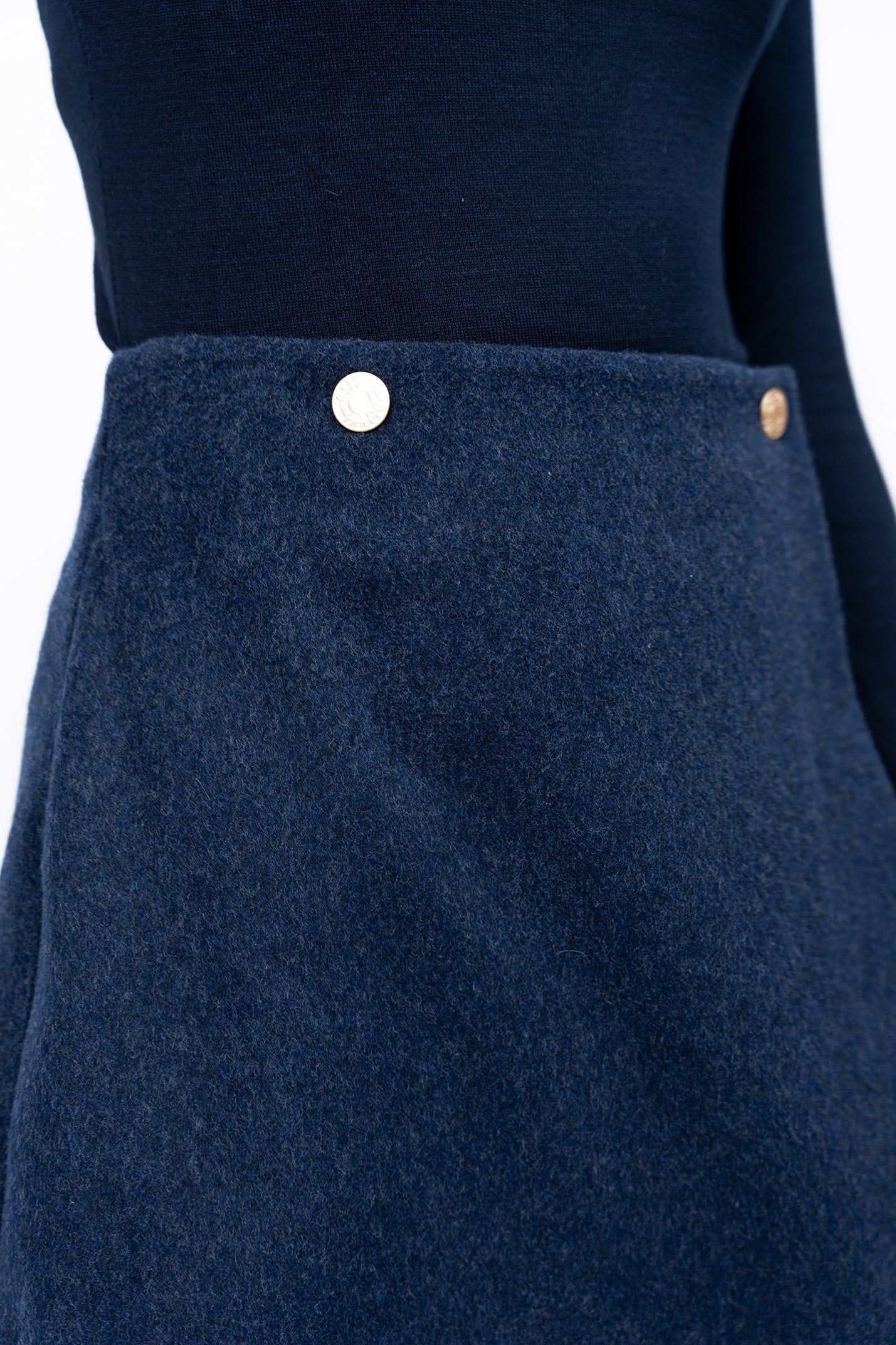 Wool Button Midi Skirt - Ocean Blue - Olivvi World